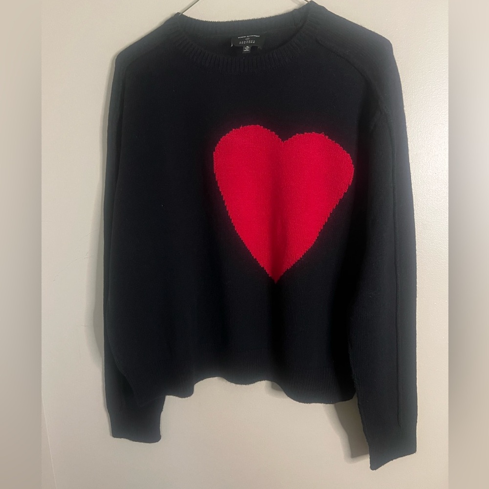 Robert Rodriguez M  Cashmere/Wool Blend Black Sweater w/ Red Heart EUC